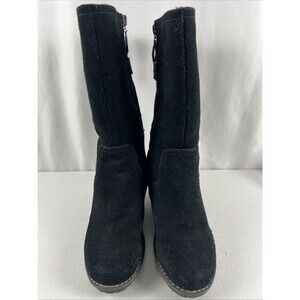 Khombu Pisa Waterproof Suede Wedge Boots Black Womens Size 7 Zip-Up